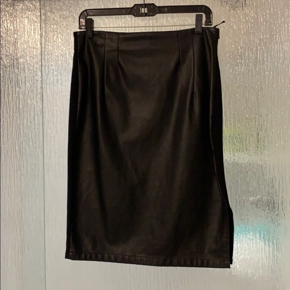 Black leather pencil skirt